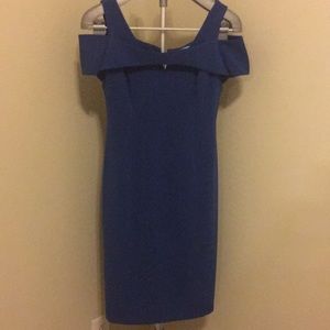 Blue strap off shoulder cocktail dress